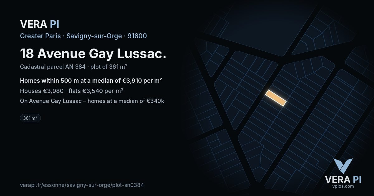 18 Avenue Gay Lussac, Savigny-sur-Orge at night – the plot lit, the parcels around coloured by the prices near them