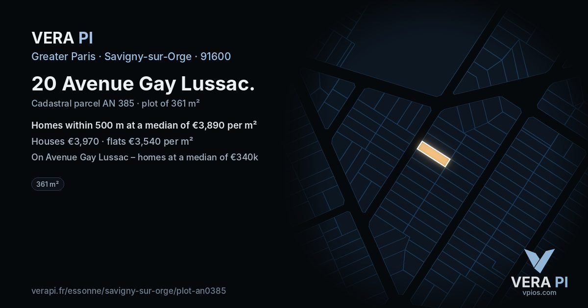 20 Avenue Gay Lussac, Savigny-sur-Orge at night – the plot lit, the parcels around coloured by the prices near them