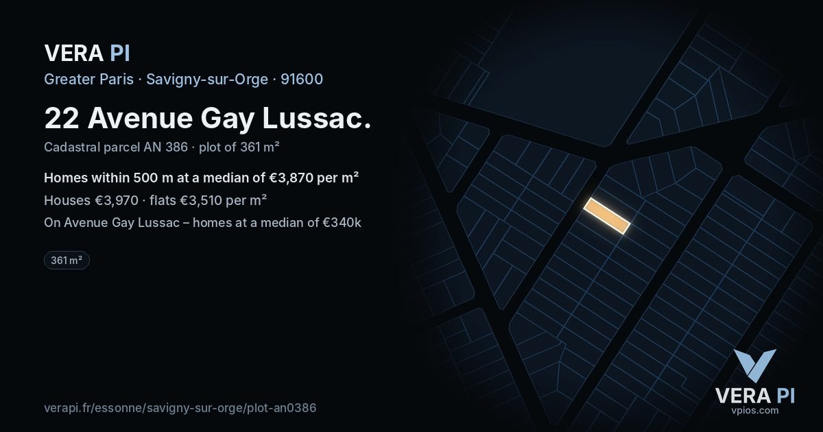 22 Avenue Gay Lussac, Savigny-sur-Orge at night – the plot lit, the parcels around coloured by the prices near them