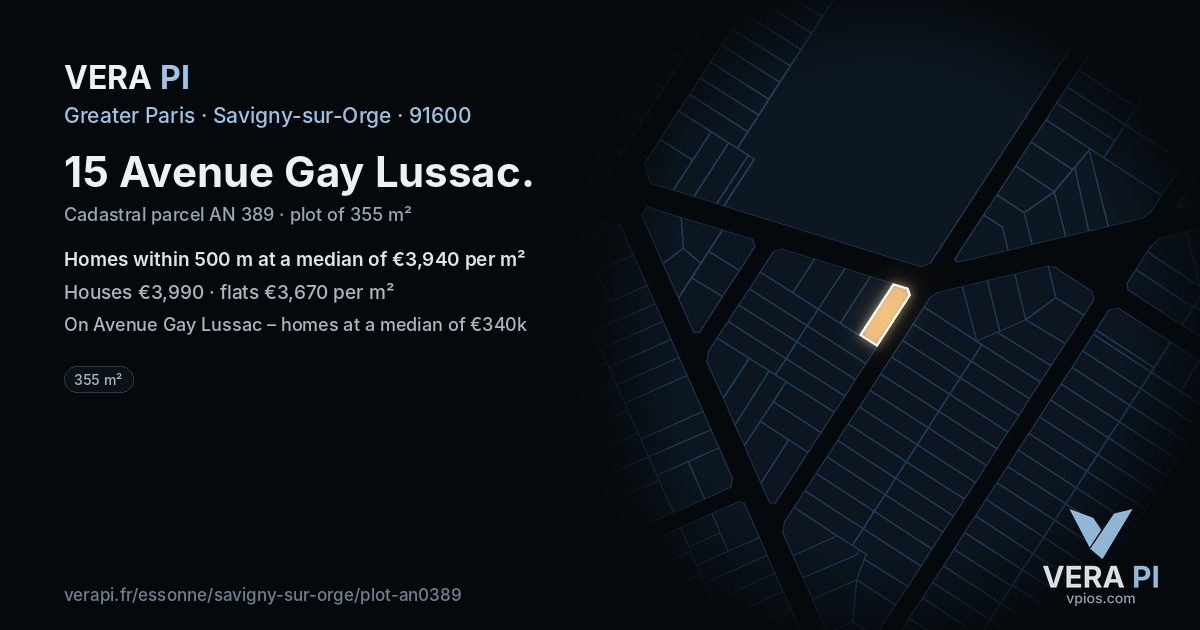 15 Avenue Gay Lussac, Savigny-sur-Orge at night – the plot lit, the parcels around coloured by the prices near them