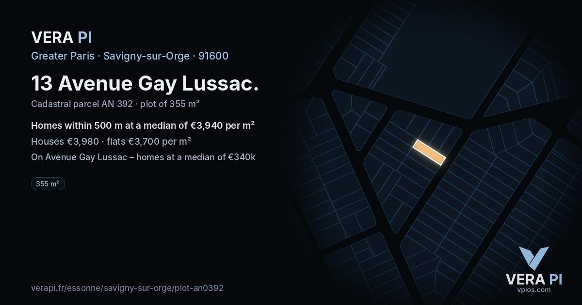 13 Avenue Gay Lussac, Savigny-sur-Orge at night – the plot lit, the parcels around coloured by the prices near them
