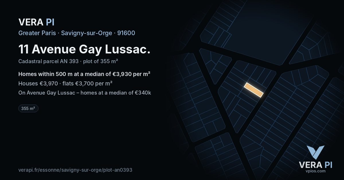 11 Avenue Gay Lussac, Savigny-sur-Orge at night – the plot lit, the parcels around coloured by the prices near them