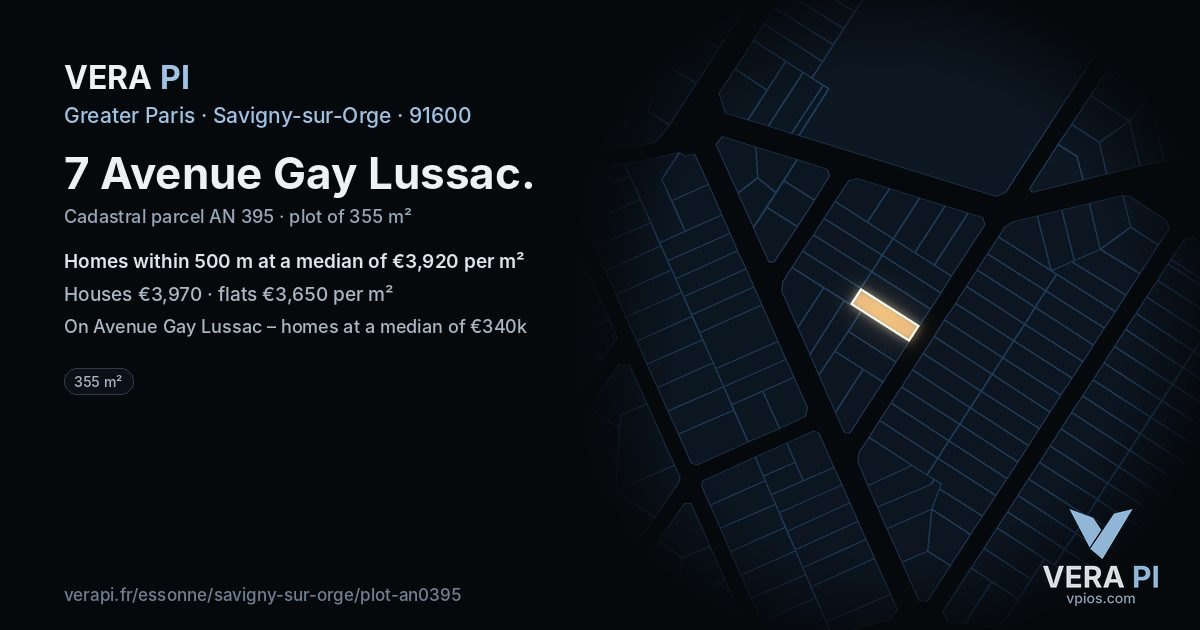 7 Avenue Gay Lussac, Savigny-sur-Orge at night – the plot lit, the parcels around coloured by the prices near them