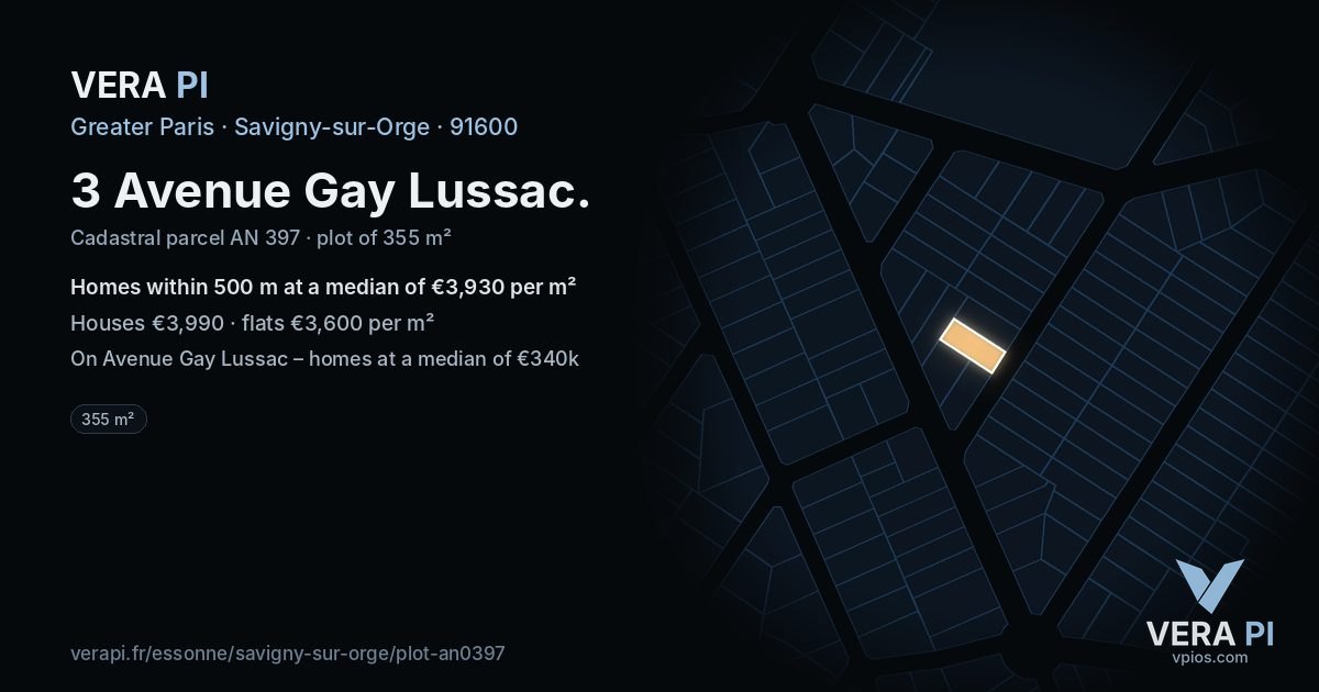 3 Avenue Gay Lussac, Savigny-sur-Orge at night – the plot lit, the parcels around coloured by the prices near them