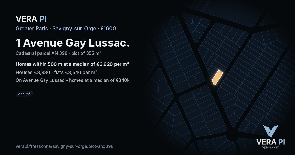1 Avenue Gay Lussac, Savigny-sur-Orge at night – the plot lit, the parcels around coloured by the prices near them