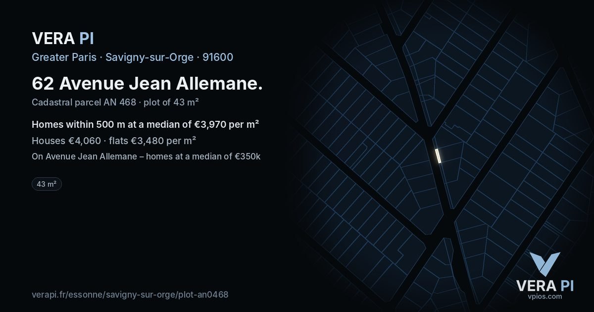 62 Avenue Jean Allemane, Savigny-sur-Orge at night – the plot lit, the parcels around coloured by the prices near them