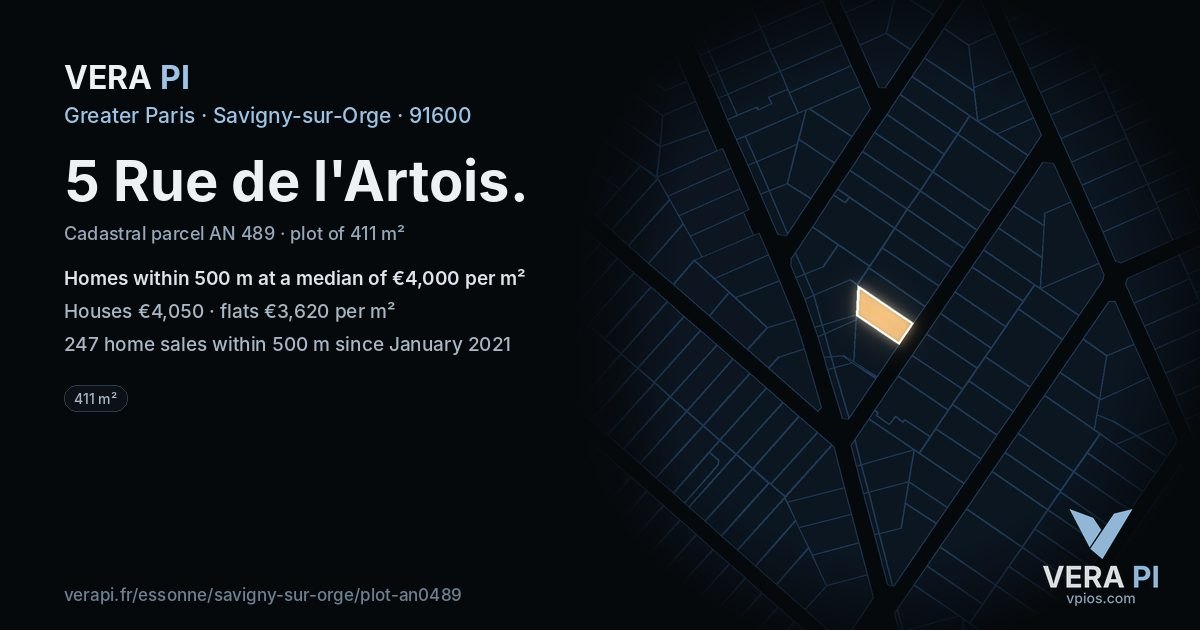 5 Rue de l'Artois, Savigny-sur-Orge at night – the plot lit, the parcels around coloured by the prices near them