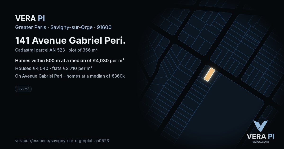 141 Avenue Gabriel Peri, Savigny-sur-Orge at night – the plot lit, the parcels around coloured by the prices near them
