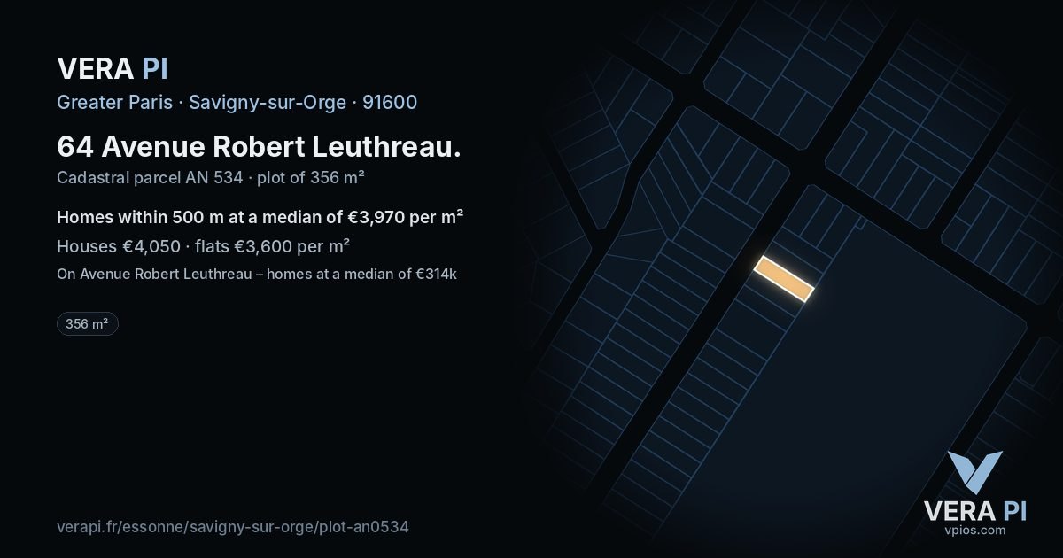 64 Avenue Robert Leuthreau, Savigny-sur-Orge at night – the plot lit, the parcels around coloured by the prices near them