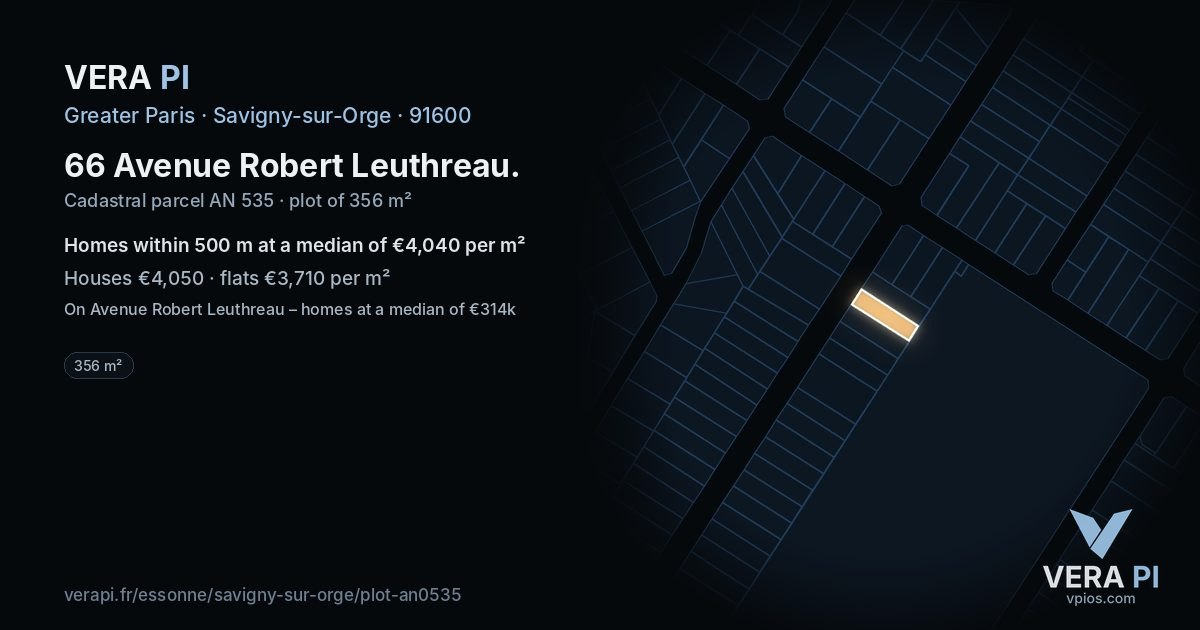 66 Avenue Robert Leuthreau, Savigny-sur-Orge at night – the plot lit, the parcels around coloured by the prices near them