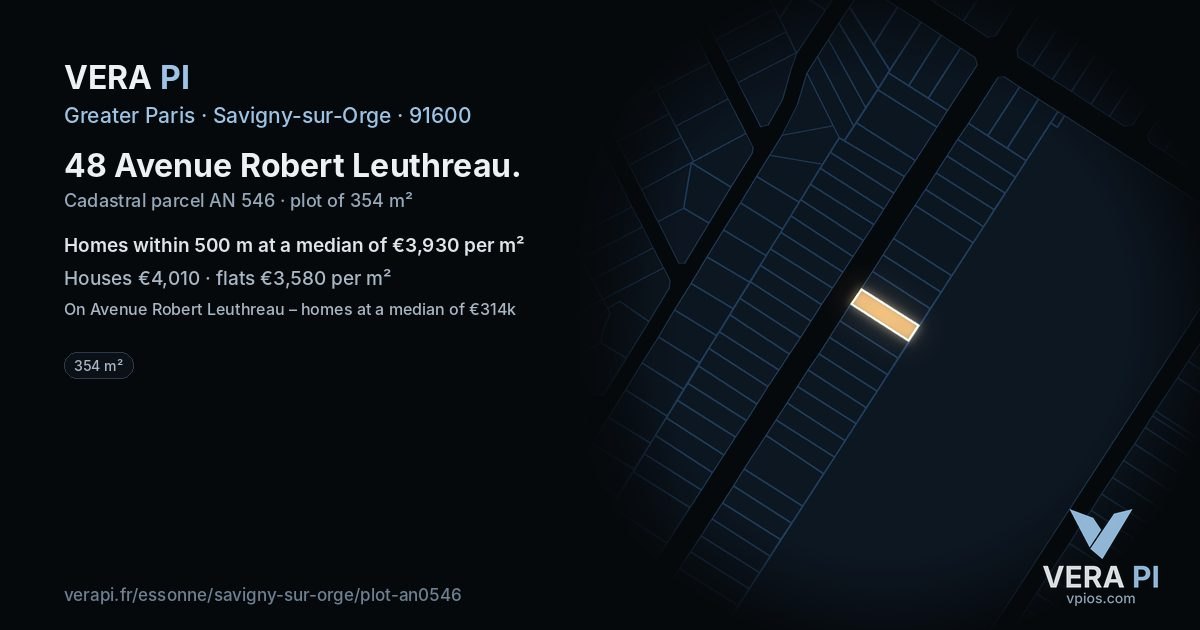 48 Avenue Robert Leuthreau, Savigny-sur-Orge at night – the plot lit, the parcels around coloured by the prices near them