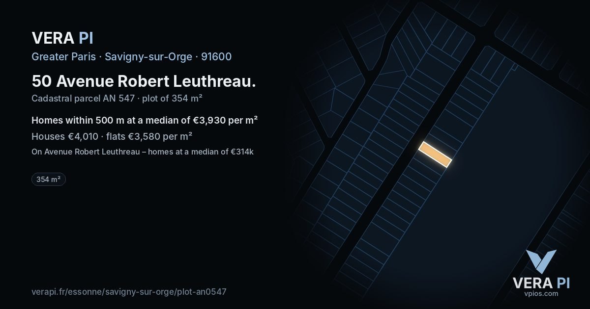 50 Avenue Robert Leuthreau, Savigny-sur-Orge at night – the plot lit, the parcels around coloured by the prices near them