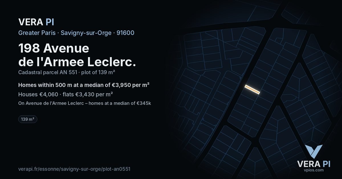 198 Avenue de l'Armee Leclerc, Savigny-sur-Orge at night – the plot lit, the parcels around coloured by the prices near them