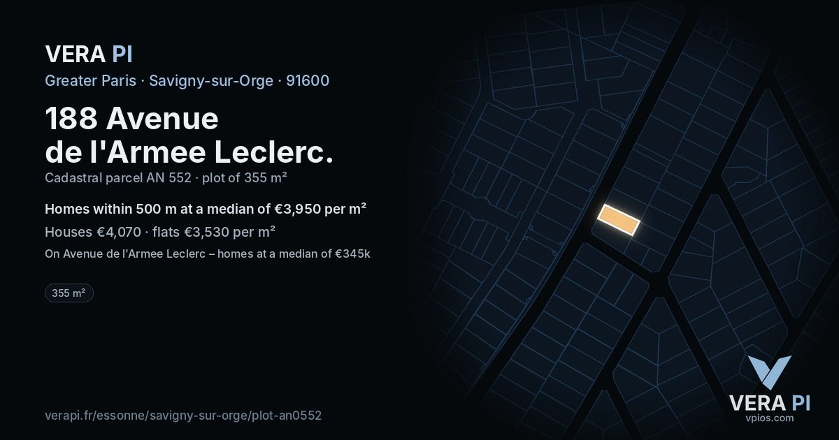 188 Avenue de l'Armee Leclerc, Savigny-sur-Orge at night – the plot lit, the parcels around coloured by the prices near them