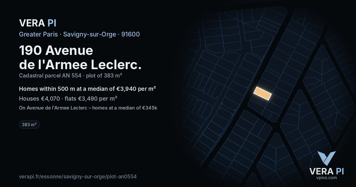 190 Avenue de l'Armee Leclerc, Savigny-sur-Orge at night – the plot lit, the parcels around coloured by the prices near them