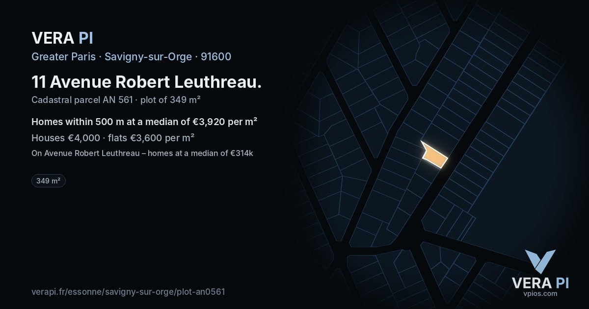 11 Avenue Robert Leuthreau, Savigny-sur-Orge at night – the plot lit, the parcels around coloured by the prices near them