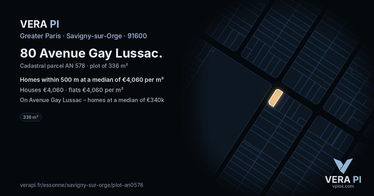 80 Avenue Gay Lussac, Savigny-sur-Orge at night – the plot lit, the parcels around coloured by the prices near them