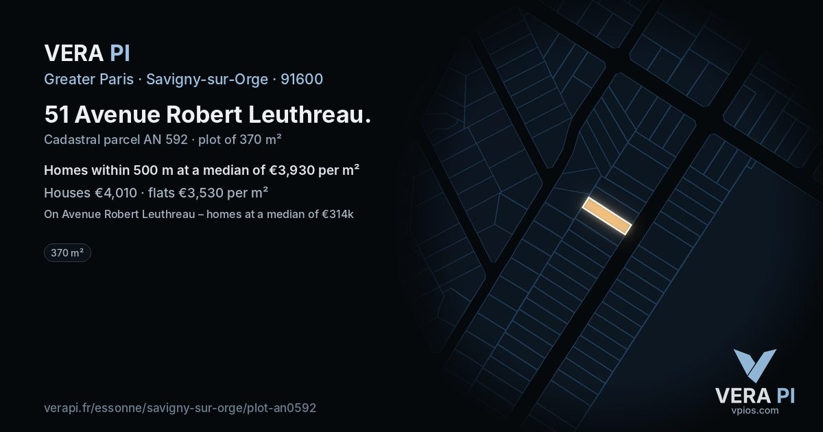 51 Avenue Robert Leuthreau, Savigny-sur-Orge at night – the plot lit, the parcels around coloured by the prices near them