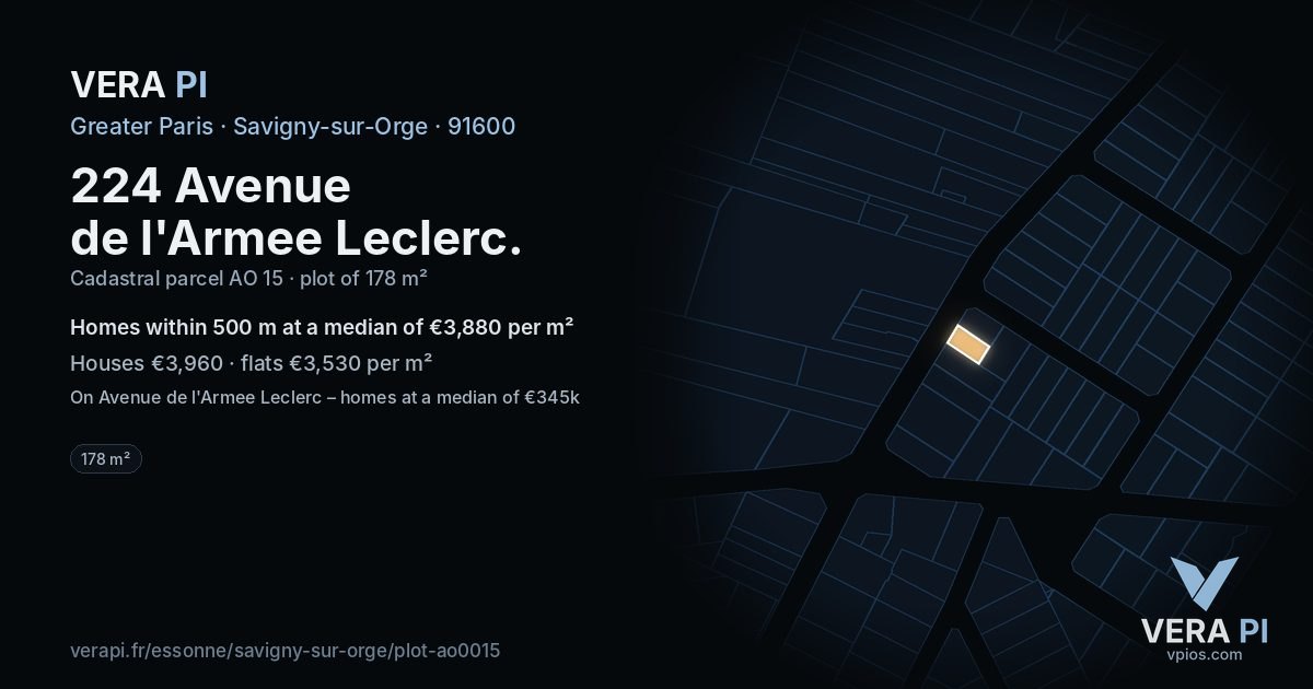 224 Avenue de l'Armee Leclerc, Savigny-sur-Orge at night – the plot lit, the parcels around coloured by the prices near them