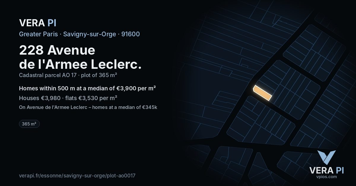 228 Avenue de l'Armee Leclerc, Savigny-sur-Orge at night – the plot lit, the parcels around coloured by the prices near them