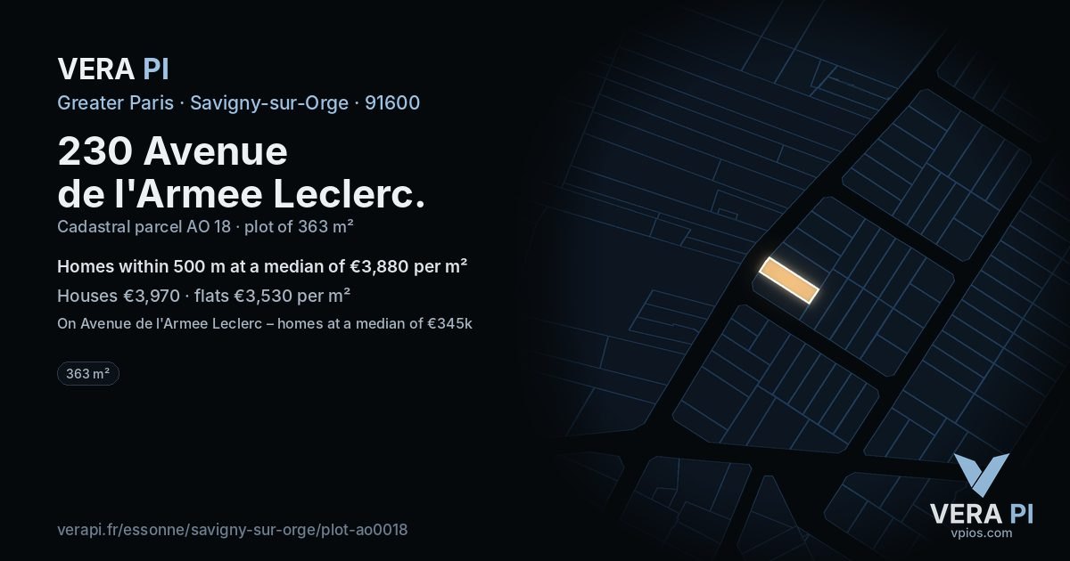 230 Avenue de l'Armee Leclerc, Savigny-sur-Orge at night – the plot lit, the parcels around coloured by the prices near them