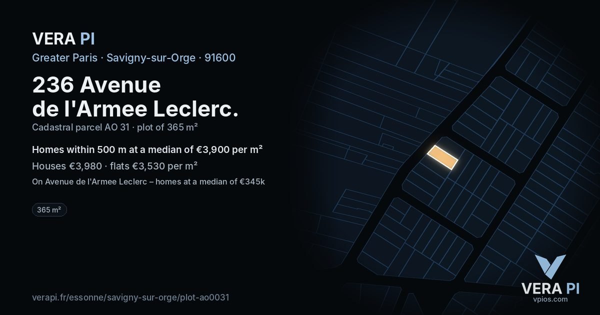236 Avenue de l'Armee Leclerc, Savigny-sur-Orge at night – the plot lit, the parcels around coloured by the prices near them