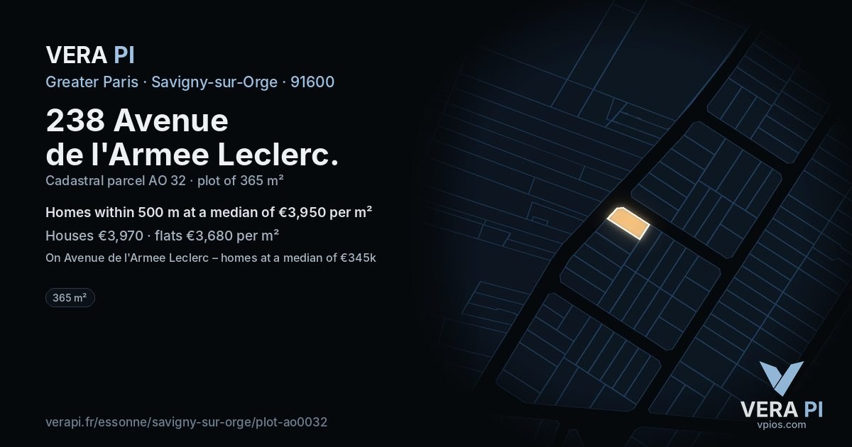 238 Avenue de l'Armee Leclerc, Savigny-sur-Orge at night – the plot lit, the parcels around coloured by the prices near them