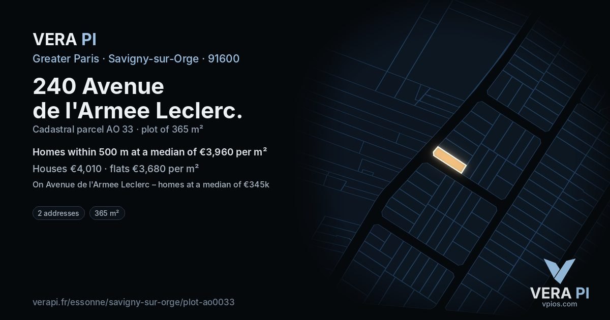 240 Avenue de l'Armee Leclerc, Savigny-sur-Orge at night – the plot lit, the parcels around coloured by the prices near them