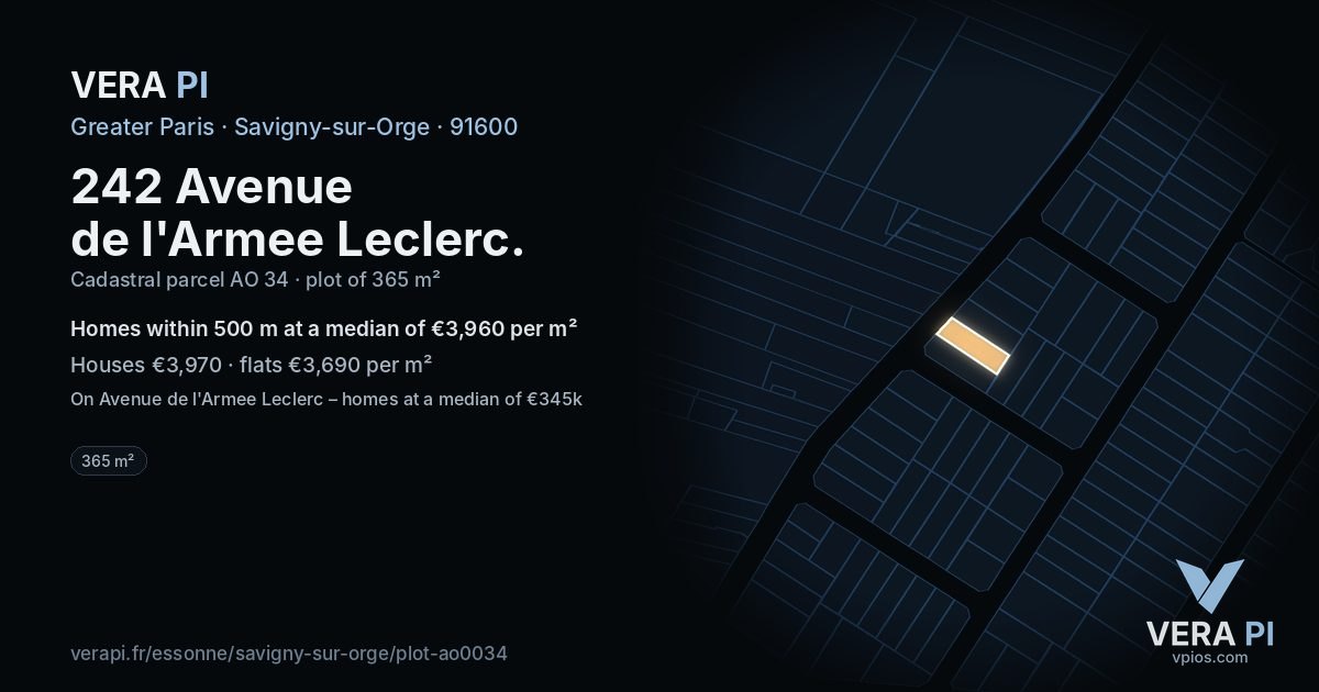 242 Avenue de l'Armee Leclerc, Savigny-sur-Orge at night – the plot lit, the parcels around coloured by the prices near them