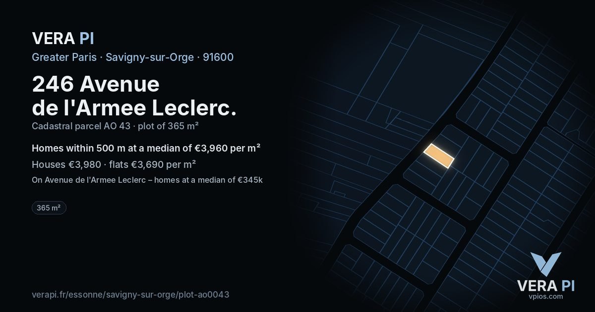 246 Avenue de l'Armee Leclerc, Savigny-sur-Orge at night – the plot lit, the parcels around coloured by the prices near them