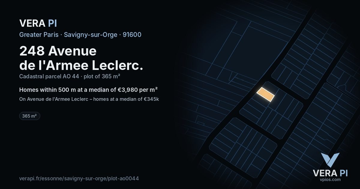 248 Avenue de l'Armee Leclerc, Savigny-sur-Orge at night – the plot lit, the parcels around coloured by the prices near them