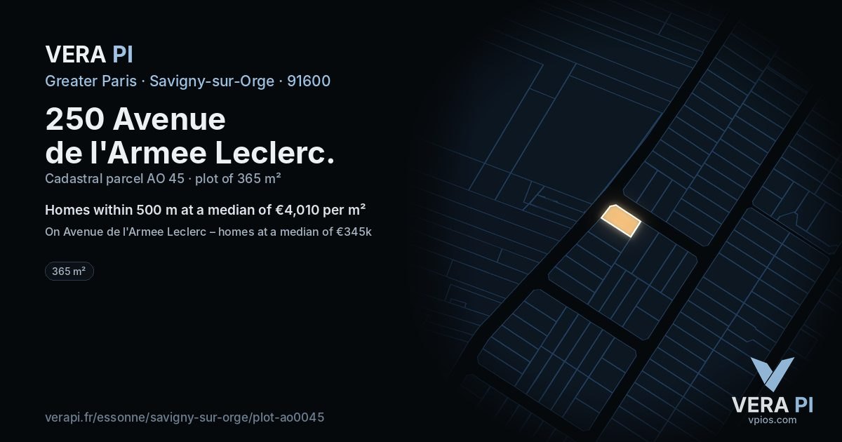250 Avenue de l'Armee Leclerc, Savigny-sur-Orge at night – the plot lit, the parcels around coloured by the prices near them