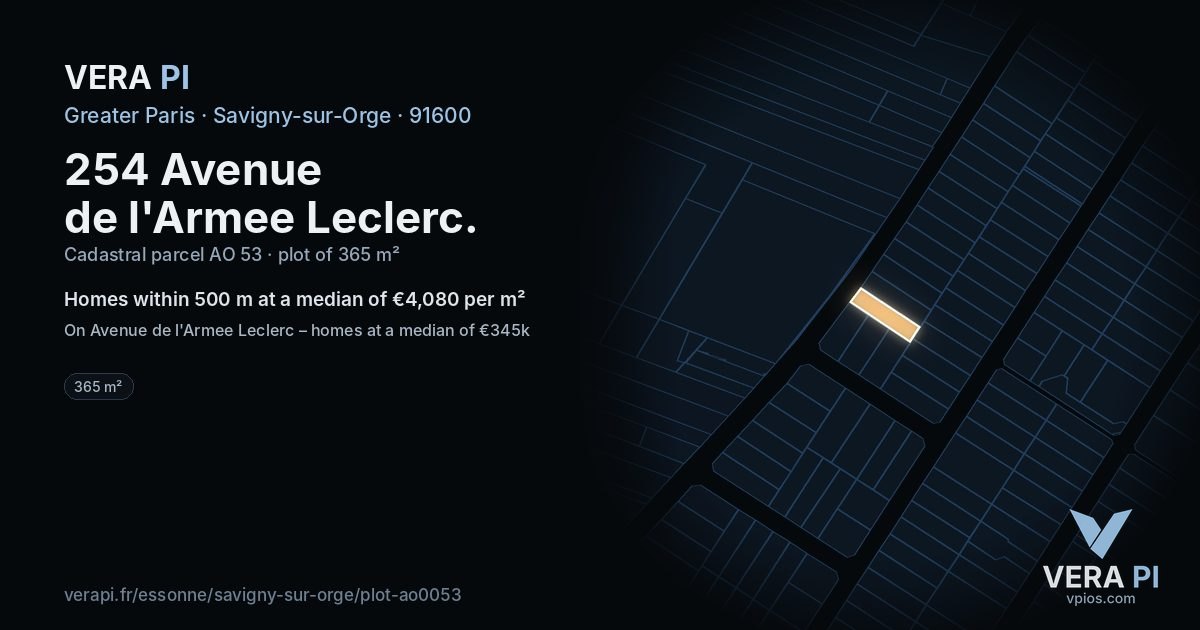 254 Avenue de l'Armee Leclerc, Savigny-sur-Orge at night – the plot lit, the parcels around coloured by the prices near them