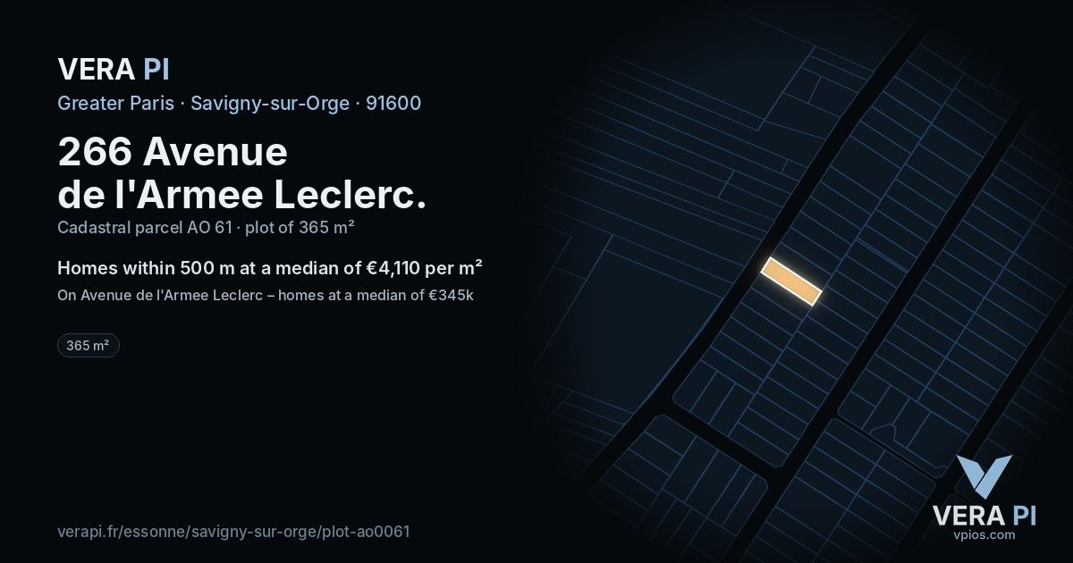 266 Avenue de l'Armee Leclerc, Savigny-sur-Orge at night – the plot lit, the parcels around coloured by the prices near them