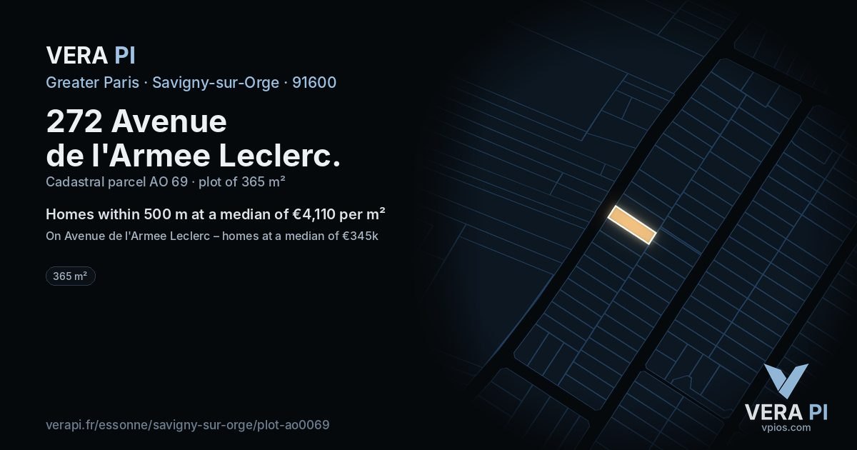 272 Avenue de l'Armee Leclerc, Savigny-sur-Orge at night – the plot lit, the parcels around coloured by the prices near them