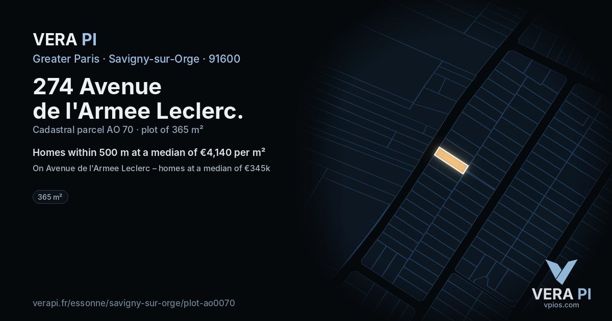 274 Avenue de l'Armee Leclerc, Savigny-sur-Orge at night – the plot lit, the parcels around coloured by the prices near them