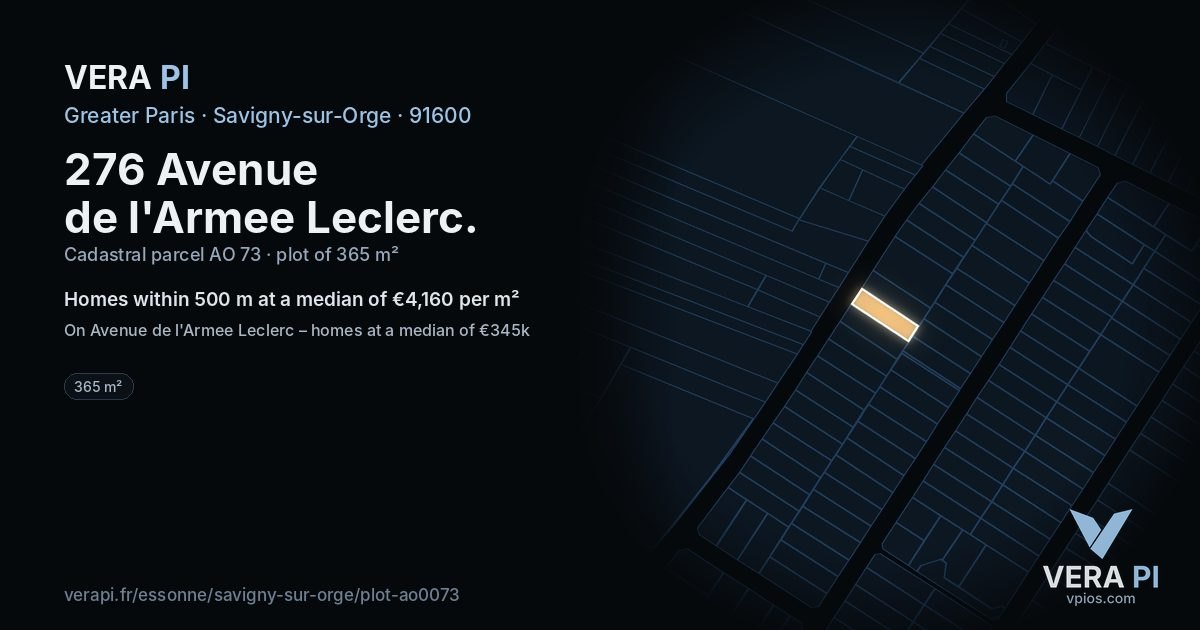 276 Avenue de l'Armee Leclerc, Savigny-sur-Orge at night – the plot lit, the parcels around coloured by the prices near them