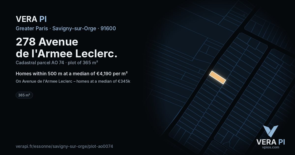 278 Avenue de l'Armee Leclerc, Savigny-sur-Orge at night – the plot lit, the parcels around coloured by the prices near them