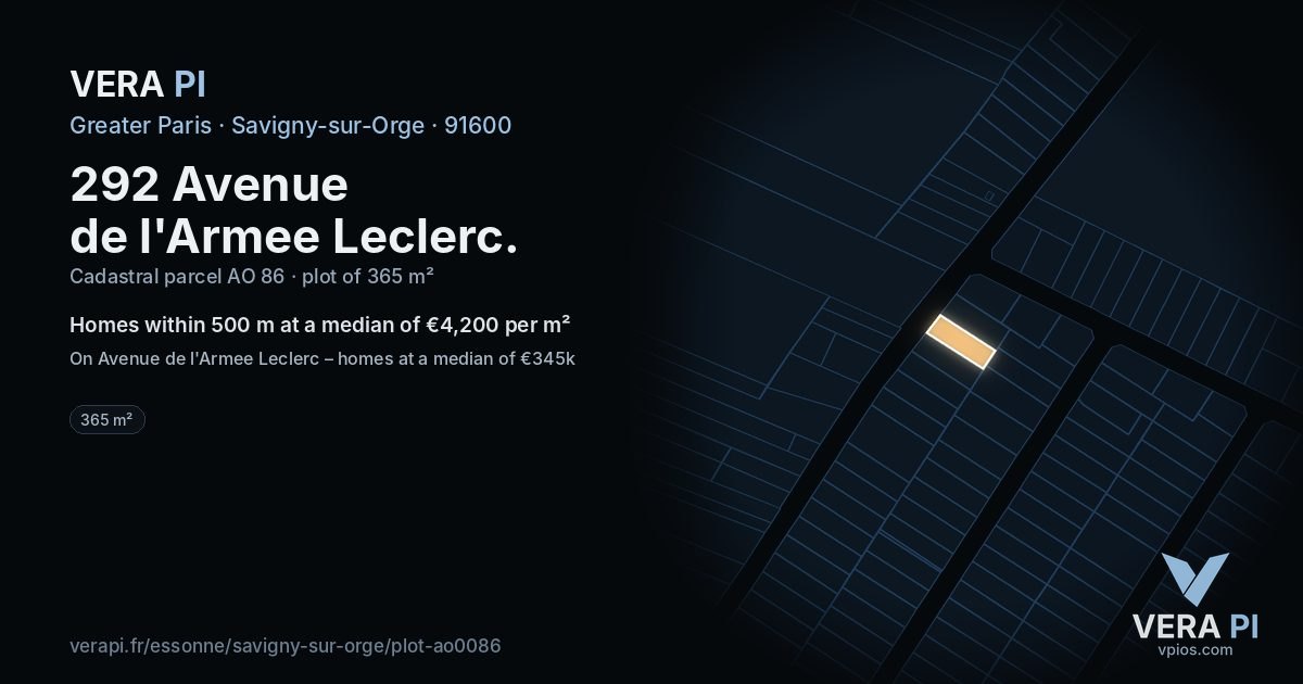 292 Avenue de l'Armee Leclerc, Savigny-sur-Orge at night – the plot lit, the parcels around coloured by the prices near them