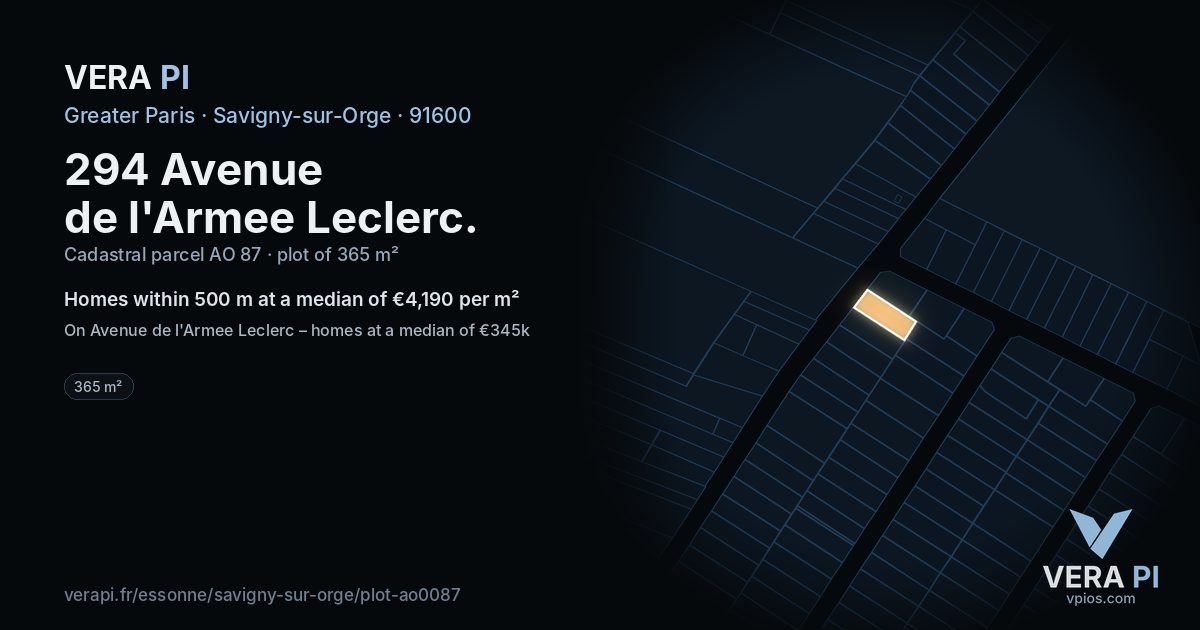 294 Avenue de l'Armee Leclerc, Savigny-sur-Orge at night – the plot lit, the parcels around coloured by the prices near them