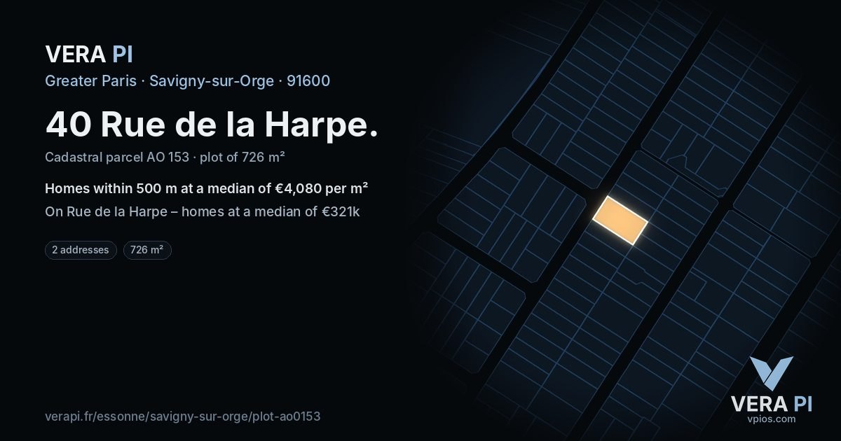 40 Rue de la Harpe, Savigny-sur-Orge at night – the plot lit, the parcels around coloured by the prices near them