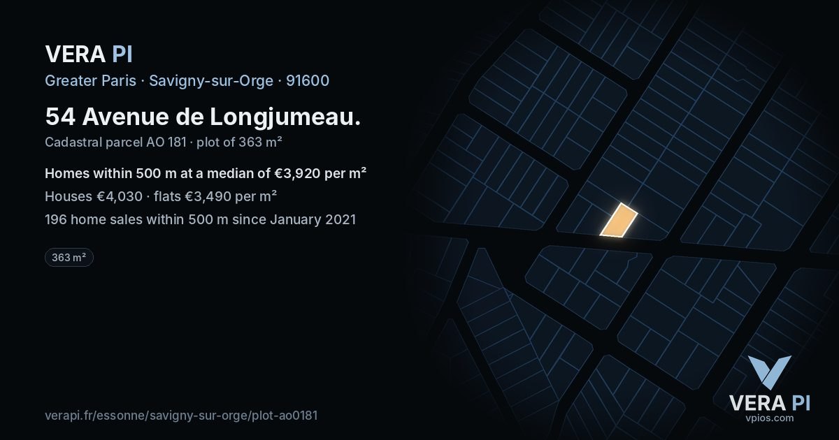 54 Avenue de Longjumeau, Savigny-sur-Orge at night – the plot lit, the parcels around coloured by the prices near them