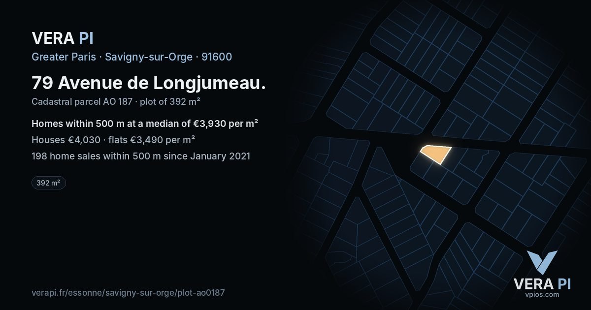 79 Avenue de Longjumeau, Savigny-sur-Orge at night – the plot lit, the parcels around coloured by the prices near them