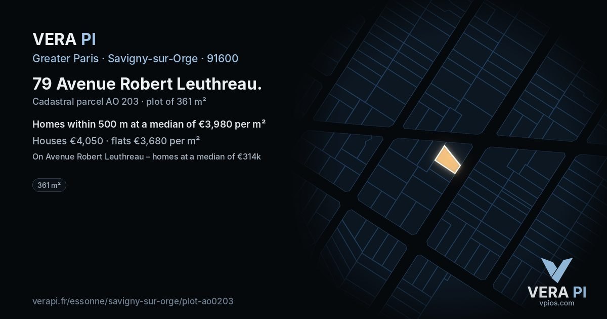 79 Avenue Robert Leuthreau, Savigny-sur-Orge at night – the plot lit, the parcels around coloured by the prices near them