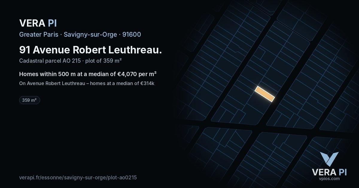 91 Avenue Robert Leuthreau, Savigny-sur-Orge at night – the plot lit, the parcels around coloured by the prices near them