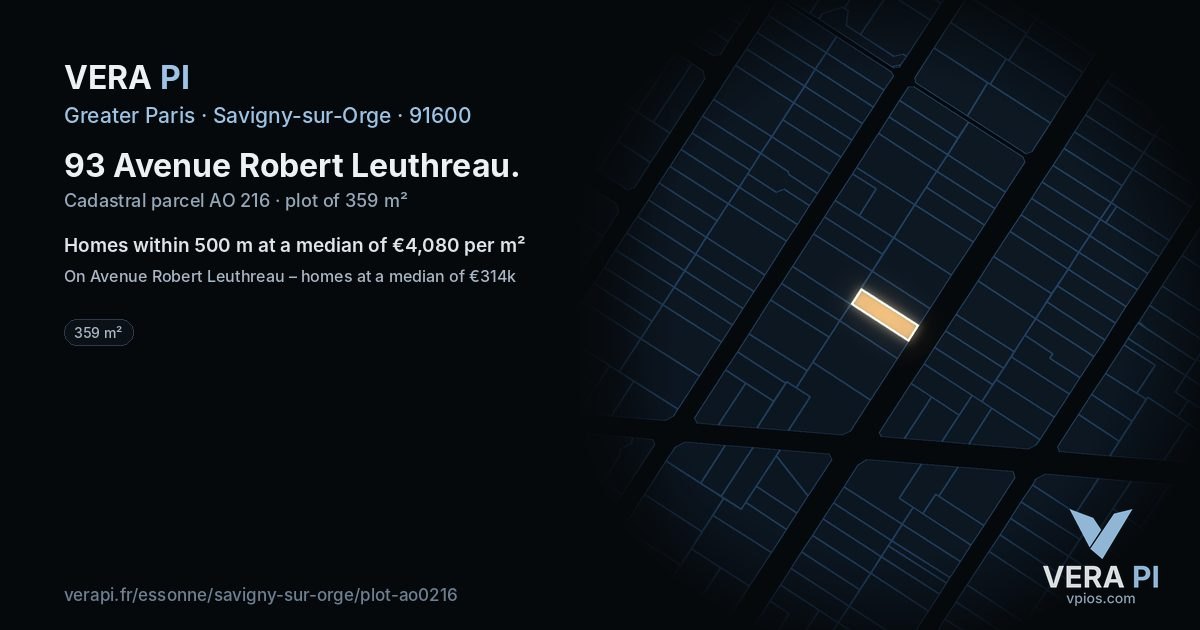 93 Avenue Robert Leuthreau, Savigny-sur-Orge at night – the plot lit, the parcels around coloured by the prices near them