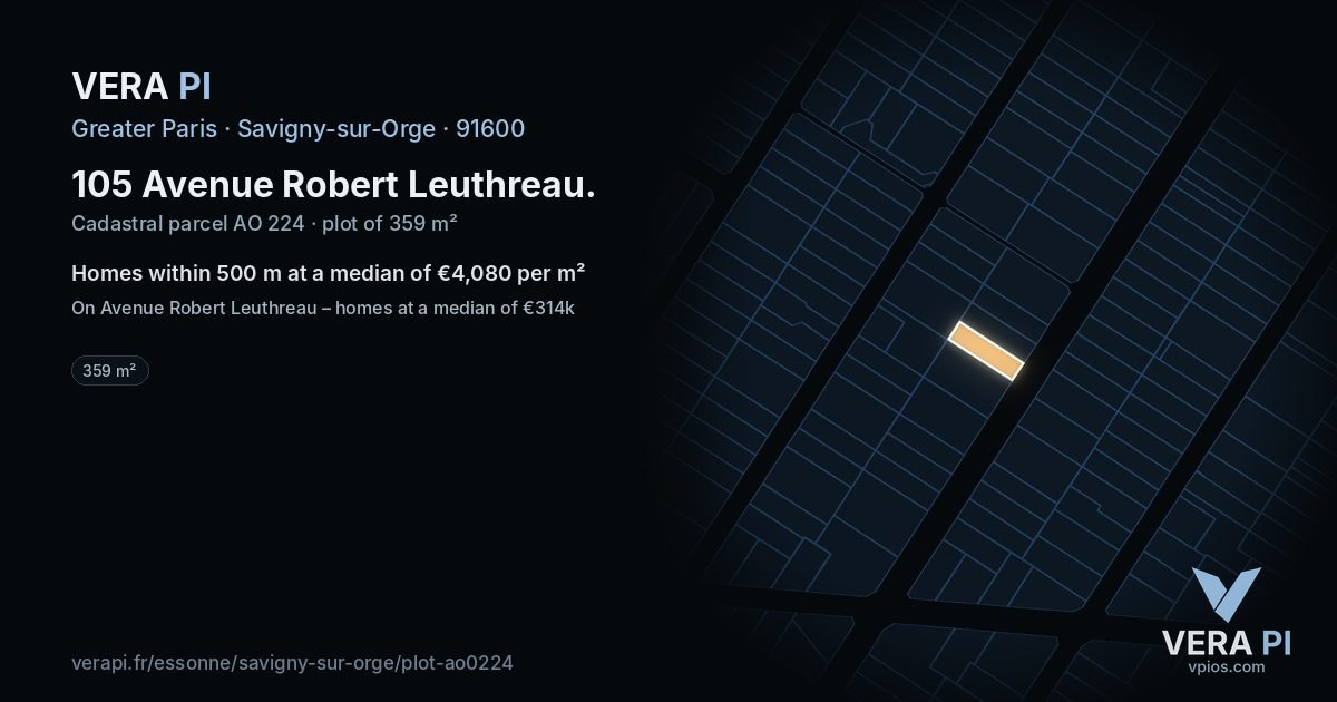 105 Avenue Robert Leuthreau, Savigny-sur-Orge at night – the plot lit, the parcels around coloured by the prices near them