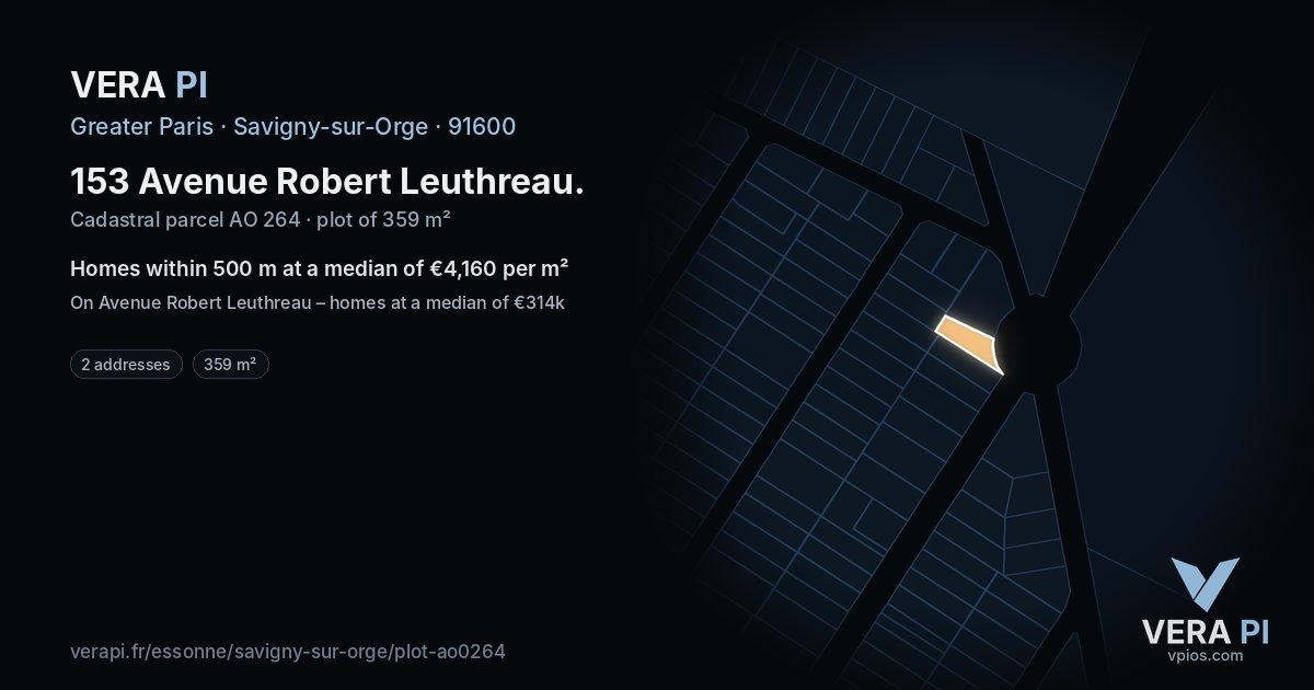153 Avenue Robert Leuthreau, Savigny-sur-Orge at night – the plot lit, the parcels around coloured by the prices near them
