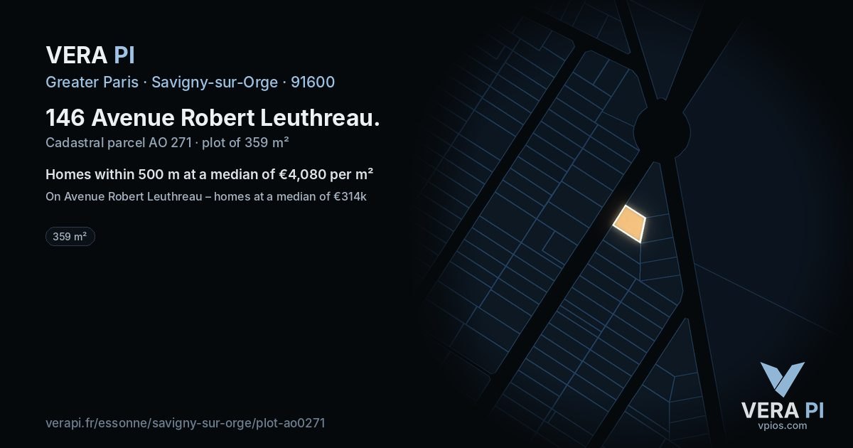 146 Avenue Robert Leuthreau, Savigny-sur-Orge at night – the plot lit, the parcels around coloured by the prices near them