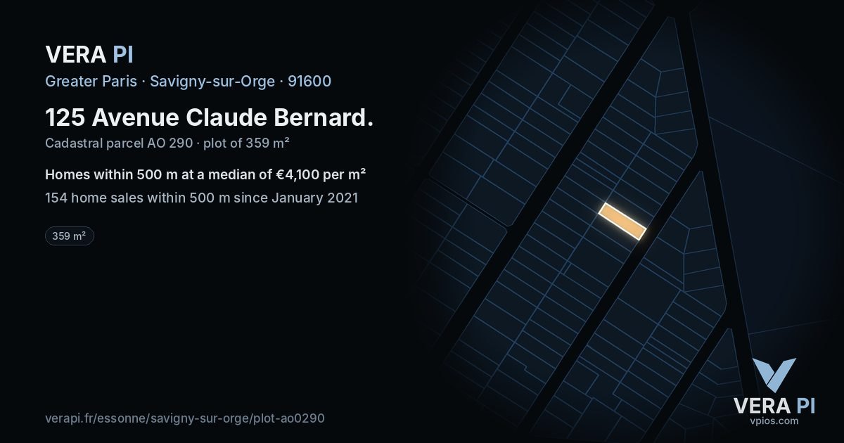 125 Avenue Claude Bernard, Savigny-sur-Orge at night – the plot lit, the parcels around coloured by the prices near them